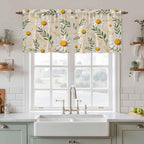 Spring Daisy Tier Curtains, Country Watercolor Flower Leaf Plant Light Filtering Kitchen Curtains, 2Pcs Rod Pocket Half Window Treatments Panels for Sink Cafe Cabinet Camper 27.5x24 Inches