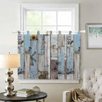 Blue Grey Wooden Bedroom Curtains 63 Inch Length, Window Curtains Tab Top, Farmhouse Barn Sunflowers Retro Light Filtering Window Treatments Drapes 42"x63" 2 Panel