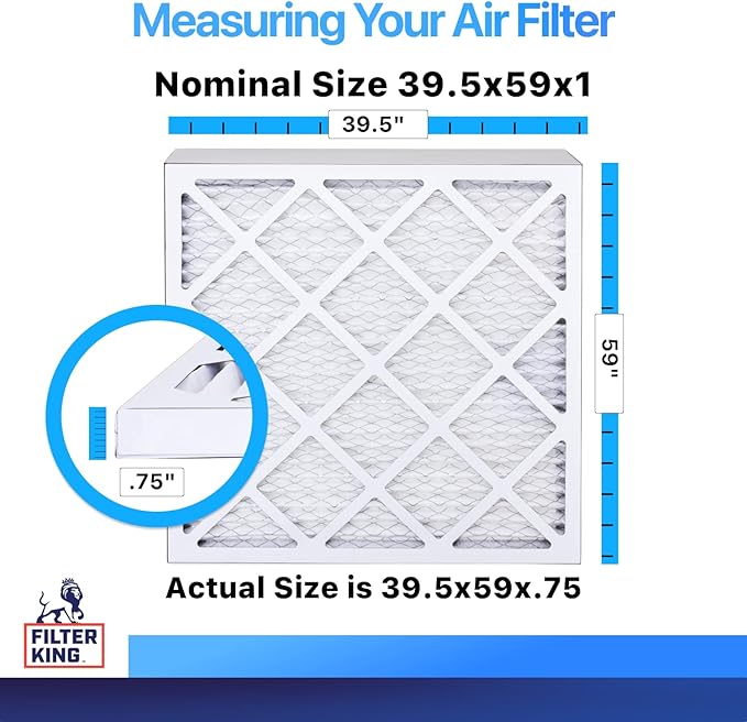Filter King 39.5x59x1 Air Filter | 4-PACK | MERV 8 HVAC Pleated A/C Furnace Filters | MADE IN USA | Actual Size: 39.5 x 59 x .75"