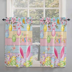 Colorful Easter Tier Curtains 45 Inches Long, Spring Watercolor Bunny Egg Flower Wood Grain Window Treatment Curtain Drapes, Small Curtain Drapes for Bathroom Laundry Room, 27.5"x45", 2 Panels