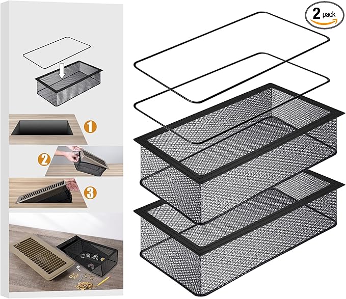 Floor Register Trap 4 x 10 Inch, Upgraded Floor Vent Filter Net Catches Toys Snacks Pet Hair and Pet Food, Air Vent Screen Mesh Keeps Bugs Out (2)
