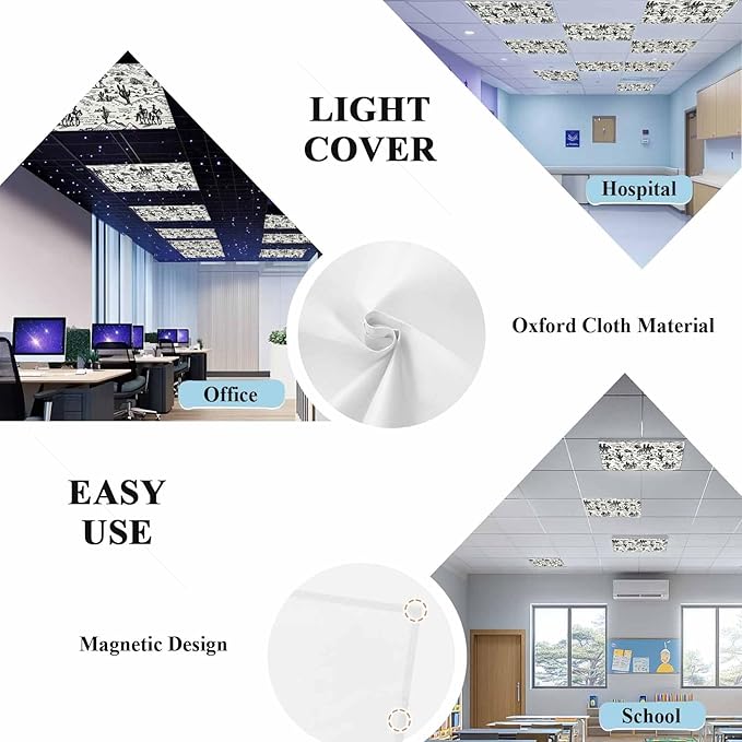 4 Pack Fluorescent Light Cover, Western Cowboys Light Covers for Ceiling Lights, Vintage Desert Canyon Cactus Horseshoe Magnetic Lights Filters Ceiling Shade for Classroom/Office - 4 x 2 Feet