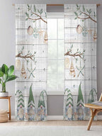 Sheer Curtains 96 Inches Long, Sage Green Gnomes Semi Sheer Curtains Light Filtering Window Treatment, Eucalypus Coastal Anchor Retro Wood Privacy Voile Drapes for Living Room Bedroom 52x96 Inch
