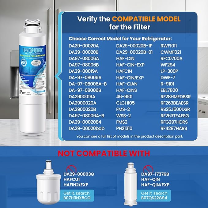ICEPURE DA2900020B Refrigerator Water Filter Replacement for Samsung DA2900020A, HAF-CIN/EXP, HAFCIN, KENMORE 469101, RF23J9011SR, RF28HFEDBSR, RF4267HARS, RF28HMEDBSR, DA29-00020B-1, 4PACK