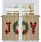 Red Green Christmas Kitchen Curtains 45 Inch Long 2 Panel Set, Rod Pocket Window Treatment, Xmas Botanical Winter Farmhouse Light Filtering Panels Short Drapes for Bathroom Camper 42"W x 45"L