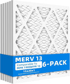 (6 Pack) 15x20x1 Air Filter, MPR 1900 & FPR 10, MERV 13 Pleated Air Filter (Actual Size: 14.75x19.75x0.75 inch)