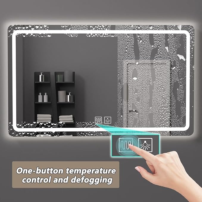 Bathroom Mirror with LED Lights, Lighted Bathroom Makeup Wall Mounted Mirror with Demister Pad, 3-Color Dimmable LED Light, for Wall Decor, Vanity, Living Room(A,50x70cm)