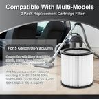 2 Pack Replacement Cartridge Filter for Shop Vac 90304 90350 90333, Compatible with Type U X W 9030400 9035000 9034000, Fit 5 Gallon Up Wet/Dry Vacuum Cleaners, Washable & Reusable (2 pack)