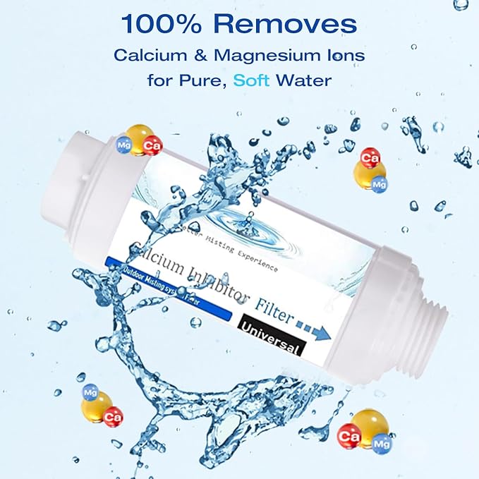 Misting System Calcium Inhibitor Filter for Patio Misters NSF certification Inline Water Soften Filter Effectively Reduce Hardness Spots, Soften Water, Upgraded Formula (PACK OF 2)