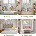 Easter Kitchen Tier Curtains 45 Inch Long 2 Panel Set,Rod Pocket Short Window Treatment,Retro Spring Bunny Eggs Tulip Farm Wooden Grain Light Filtering Curtains & Drapes for Bathroom 27.5"W x 45"L