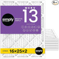 Simply 16x25x2 Air Filter, MERV 13, 6 Pack, Furnace Air Filter for HVAC (Actual Size: 15.5"x24.5"x1.75") DUST, Pet & Allergy Control