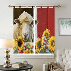 Sheep Flowers Living Room Curtains 84 Inch Length, Window Curtains Tab Top, Country Red Barn Botanical Sunflowers Light Filtering Window Treatments Drapes 42"x84" 2 Panel