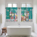 Spring Flowers Kitchen Curtains, Farmhouse Watercolor Teal Wood Grain Light Filtering Window Curtain Panels, 2Pcs Rod Pocket Window Treatments Set for RV Dining Room Study Room 42x45 Inches