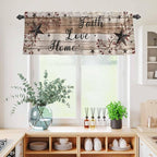Kitchen Curtains Tiers and Valance Set of 3, Rustic Star Brown Light Filtering Window Curtain Set, Vintage Plants Berry Wooden Grain Rod Pocket Curtain Drapes for Cafe, Living Room, 36 Inches Tiers