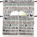 Farmhouse Swag Kitchen Curtains Valance and Tier Set, Green Black Barn Cow Pig Chicken Brown Wood Grain Light-Filtering Swag Valance 24 Inch Length, Rod Pocket Short Curtain for Bedroom Cafe