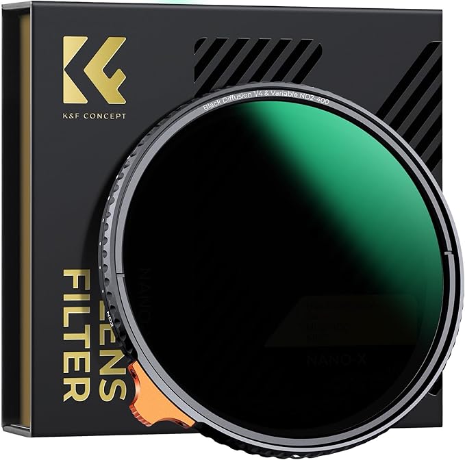 K&F CONCEPT 58mm Black Diffusion Mist 1/4 Effect & Variable ND2-400 (1-9 Stops) ND Lens Filter 2 in 1, Putter Adjust Multi-Function Filter for Camera Lens with 28 Multi-Coated (Nano-X Series)