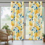 Lemon Outdoor Curtains for Patio Lemon Leaves Summer Plants Begin Waterproof Outside Curtains with Grommet Top Weatherproof Curtain for Cabana Pergola Gazebo, 1 Panel, 54" W x 95" L