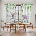 Spring Kitchen Curtains, Bicycles Botanical Rose Leaves Butterfly Wood Grain Light Filtering Window Curtain Panels, 2Pcs Rod Pocket Window Treatments Set for Living Room Bathroom Bedroom 52x72 Inches