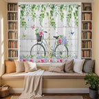 Spring Kitchen Curtains, Bicycles Botanical Rose Leaves Butterfly Wood Grain Light Filtering Window Curtain Panels, 2Pcs Rod Pocket Window Treatments Set for Living Room Bathroom Bedroom 42x63 Inches