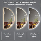 LED Bathroom Mirror with LED Lights, Wall Mounted Bathroom Mirror with Demister Pad and Touch Sensor Switch, Semicircle Illuminated Bathroom Mirror, 3-Color Dimmable(Left,13.8 * 27.6in/35 * 70cm)