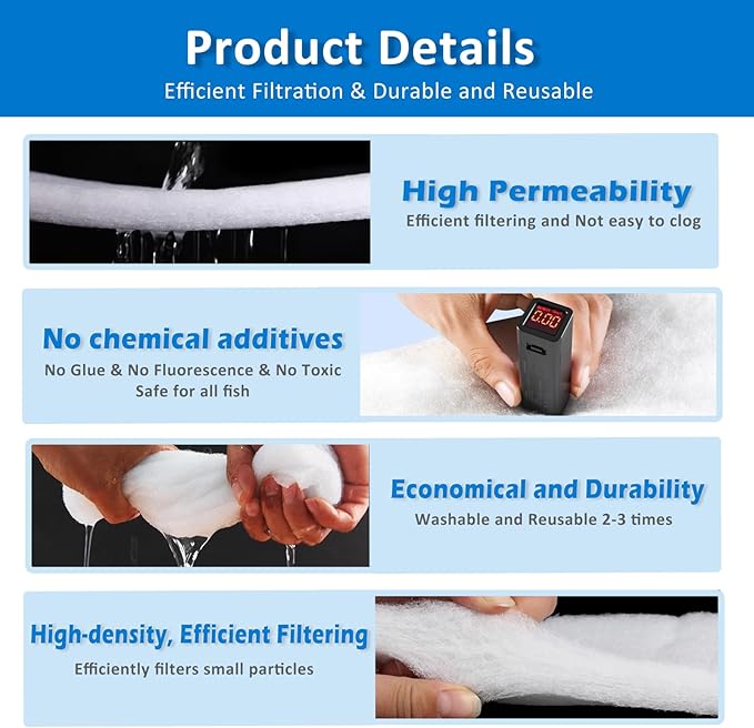 2" Thick Koi Pond Filter Pad, 24" x 56" Fish Pond Filters for Outdoor Ponds, Pond Filter Media, Pond Filter Material, White Bulk Roll-Cut to Size-Fit for Aquarium Filter Floss