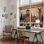 Brown Farmhouse Kitchen Curtains, Vintage Country Animals Wooden Grain Light Filtering Window Curtain Panels, 2Pcs Rod Pocket Window Treatments Set for RV Dining Room Study Room 42x45 Inches