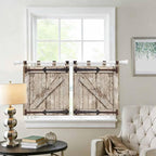Farmhouse Wood Grain Kitchen Curtains 24 Inch Length, Small Window Curtains Tab Top, Vintage Country Barn Gate Brown Light Filtering Short Window Treatments Tier Drapes 27.5"x24" 2 Panel