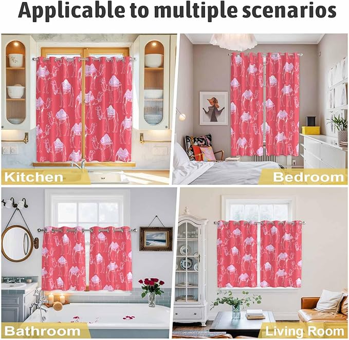 2 Panel Kitchen Cafe Curtains, Desert Camel Sunlight Filtering Nature Air Through, Home Decor Window Covering Tier Curtains for Living Room 104W x 90L inch Summer Sand Camel Animal Vintage Pink