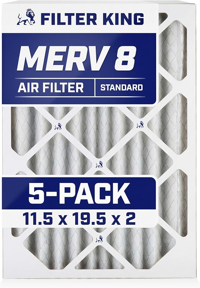 Filter King 11.5x19.5x2 Air Filter | 5-PACK | MERV 8 HVAC Pleated A/C Furnace Filters | MADE IN USA | Actual Size: 11.5 x 19.5 x 1.75"