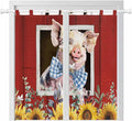 Pig Sunflowers Bathroom Curtains 63 Inch Length, Window Curtains Tab Top, Eucalyptus Leaves Floral Bees Red Barn Light Filtering Window Treatments Drapes 52"x63" 2 Panel