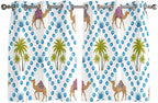 2 Panel Kitchen Cafe Curtains, Camels Palm Trees Sunlight Filtering Nature Air Through, Home Decor Window Covering Tier Curtains for Bedroom Living Room Tropical Desert Animal Plants Polka Dot