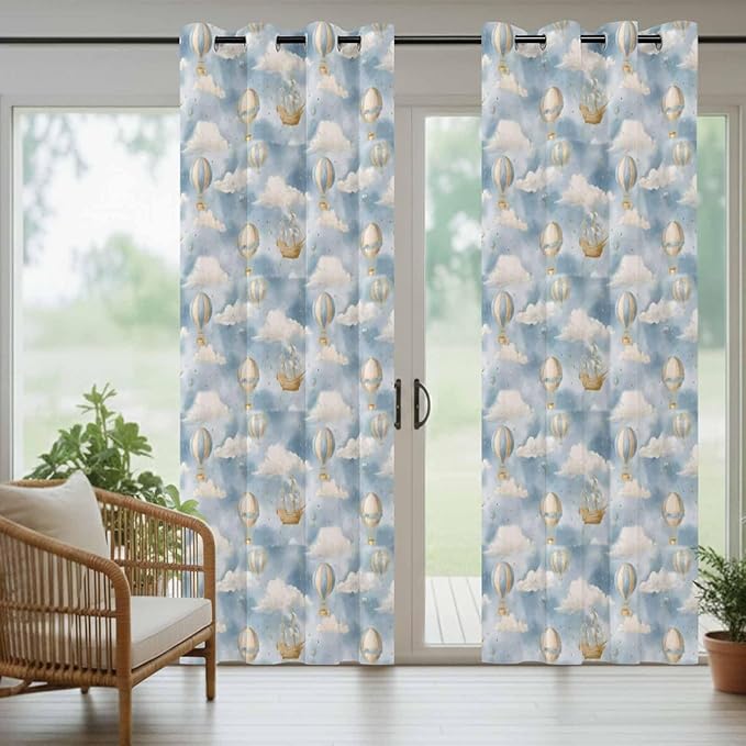 Hot Air Balloons Outdoor Curtains for Patio Fantasy Spaceship Cartoon Vintage Waterproof Outside Curtains with Grommet Top Weatherproof Curtain for Cabana Pergola Gazebo, 1 Panel, 54" W x 108" L