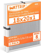 2-Pack 18x20x1 MERV 8 Reusable & Washable Electrostatic Air Filters - Long-Lasting Filter for HVAC, Furnace & Air Conditioner Units, Actual Size: 17-5/8” x 19-5/8” x 7/8”