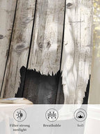 Sheer Curtains 54 Inch Length, Vintage White Brown Bear Semi Sheer Curtains Light Filtering Window Treatment, Retro Country Rustic Wood Grain Privacy Voile Drapes for Living Room Bedroom 52x54 Inch
