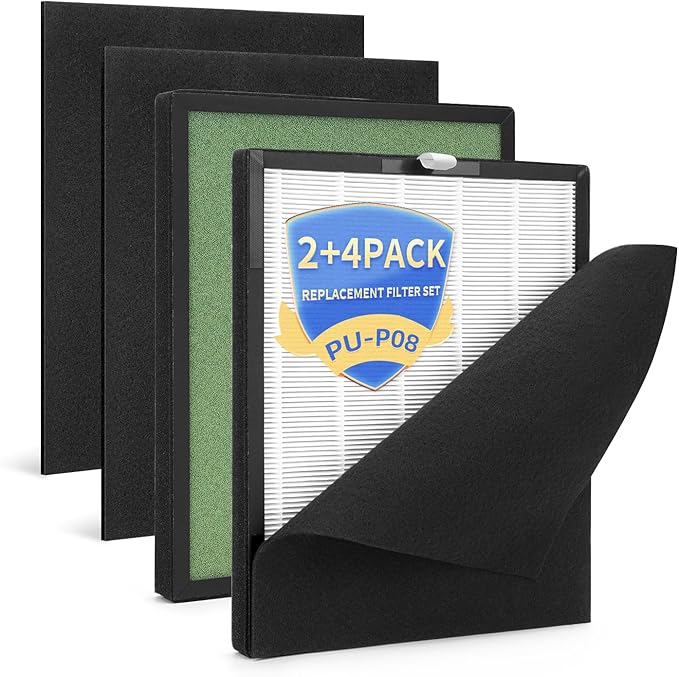 PU-P08 Replacement Filter Compatible with Odec PU-P08 Air Purifier,H13+Activated carbon+Pre-Filters,2-Pack