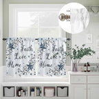 Texas Star Country Kitchen Curtains Set 3 Piece for Windows, Rod Pocket Valance and Tier Set 36 Inch Length, Blue Farmhouse Branches Light Filtering Cafe Curtains for Living Room Bathroom