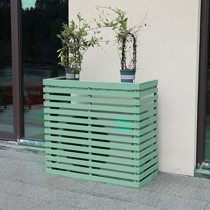 Wood Air Conditioner Fence Screen - Hide Outdoor Unit Stylishly with Tall Weatherproof Shutters Central Air Conditioner Covers (Green L105Xw45Xh95Cm)