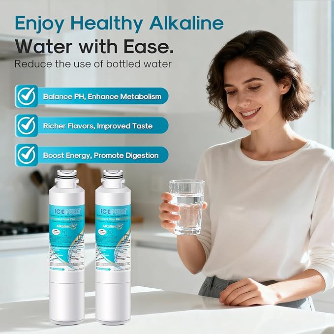 ICEPURE Alkaline DA29-00020B Refrigerator Water Filter Replacement for Samsung HAF-CIN/EXP HAF-CIN, DA29-00020A/B, DA29-00020B-1, 46-9101, RF28HMEDBSR, RF263BEAESR, HDX FMS-2, Enhances PH, 5Pack