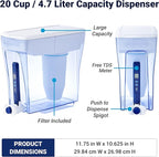 ZeroWater 20-Cup Ready-Pour 5-Stage Water Filter Dispenser with 0 TDS Water Filter – IAPMO Certified to Reduce Lead, Chromium, and PFOA/PFOS