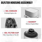 Upgraded Aluminum Oil Filter Housing Assembly Fit for VW Amarok Passat 2.0L 2012-2014 A3 Q3 2.0L 2012-2014 Replaces# 03L115389H 03L-115-389-H 03L115389B 03L115389C 03L115389G 03L115389G