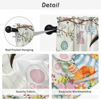 Easter Window Curtains 63 Inch Long 2 Panel Set, Rod Pocket Bedroom Curtains & Drapes, Spring Farmhouse Watercolor Bunny Eggs Wood Grain Light Filtering Window Treatment for Living Room 42"W x 63"L