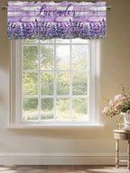 Kitchen Valances for Window, Retro Lavender on Farm Wood Grain Light Filtering Rod Pocket Valance Curtain, Watercolor Purple Flowers Short Curtains Window Topper for Bedroom Living Room 42x12in