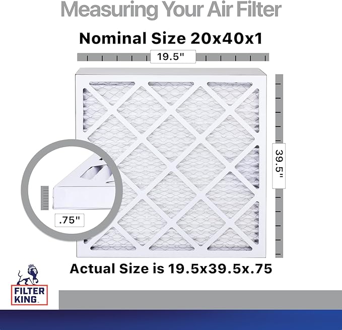 Filter King 20x40x1 Air Filter | 4-PACK | Carbon MERV 8 HVAC Pleated A/C Furnace Filters | MADE IN USA | Actual Size: 19.5 x 39.5 x .75"