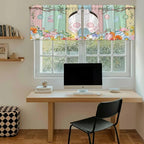 Easter Kitchen Tier Curtains 24 Inch Long 2 Panel Set,Rod Pocket Cafe Small Window Curtains Over Sink,Spring Colorful Bunny Eggs Flower Wood Grain Light Filtering Short Drapes 27.5"W x 24"L