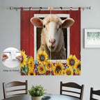 Sheep Sunflower Living Room Curtains 84 Inch Length, Window Curtains Tab Top, Country Red Farm Barn Spring Flowers Light Filtering Window Treatments Drapes 42"x84" 2 Panel