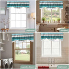 Turquoise Teal Tie Up Valance Curtains for Windows, Kitchen Curtains Window Shades, Farmhouse Retro Ombre Wooden Grain Light Filtering Roman Curtain Valances for Bedroom/Bathroom/Cafe 54"x18"