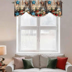 Country Flower Tie Up Valance for Window, Western Texas Star Butterfly Barn Door Adjustable Balloon Window Shade Valance Curtain for Kitchen Cafe Bathroom Window Treatment Panel 54''x18''