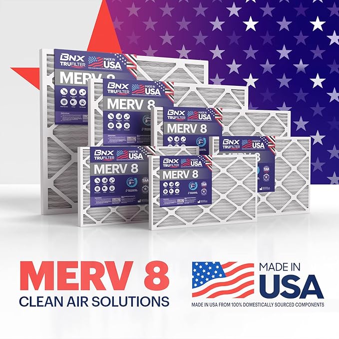 BNX TruFilter 14x20x1 Air Filter MERV 8 (4-Pack) - MADE IN USA – Dust & Pet Defense Electrostatic Pleated Air Conditioner HVAC AC Furnace Filters for Dust, Pet, Mold, Pollen MPR 600 – 700 & FPR 5