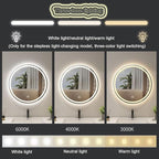Round Bathroom Mirror with LED Lights and Demister，Round LED Bathroom Mirror with Light,Large Circle Mirror Backlit + Front Light，3 Colors Dimmable/Demister Pad(B,H60*W60cm/H23.6*W23.6IN)