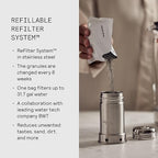 Aarke Purifier Glass Water Pitcher, Refillable Stainless Steel Filter, 8-Weeks Performance, BPA-Free, Dishwasher Safe, Pure & Enriched Refill Granules, 1.66L (7 Cups) Capacity